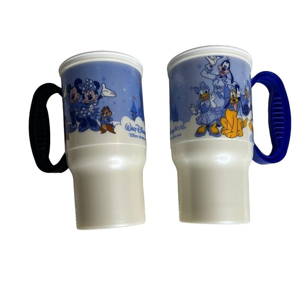 2007 Disney World Resort Parks Rapid Fill Refillable‎ Mug Cup Set Travel Blue